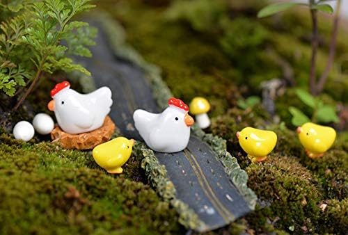 Exasinine Mini Animals Miniature Figurines Fairy Garden Miniature Moss Landscape DIY Terrarium Crafts Ornament Accessories for Home Décor (Chicken Family, Set of 24)