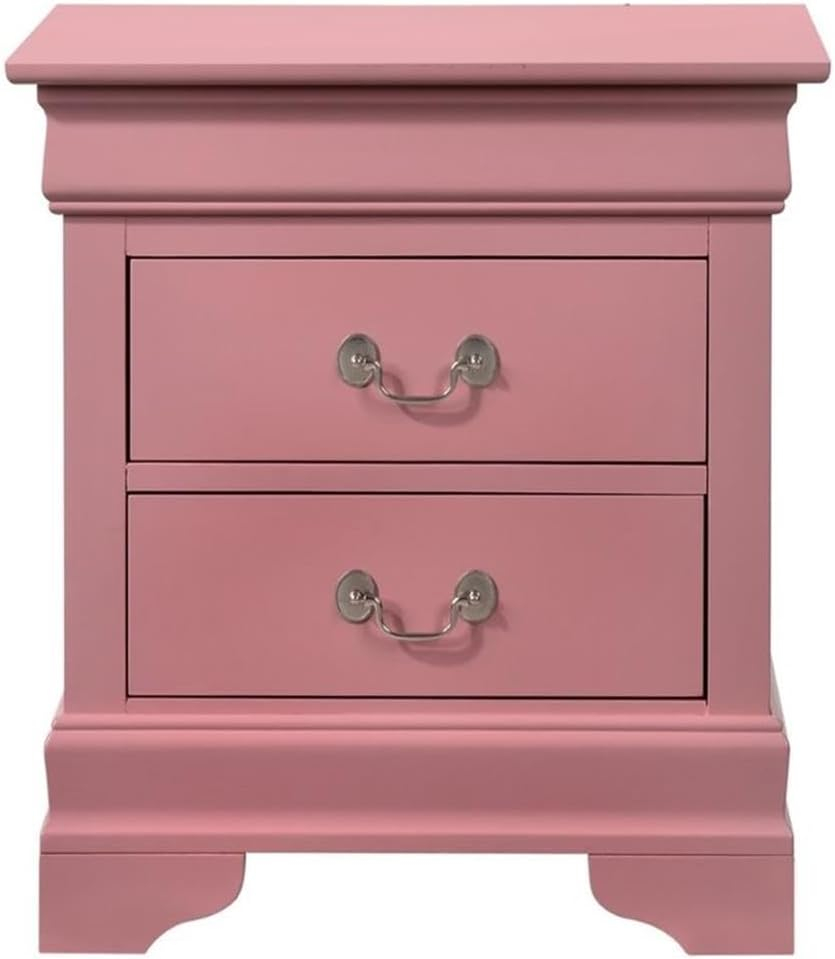 Glory Furniture Louis Phillipe 2 Drawer Nightstand in Pink