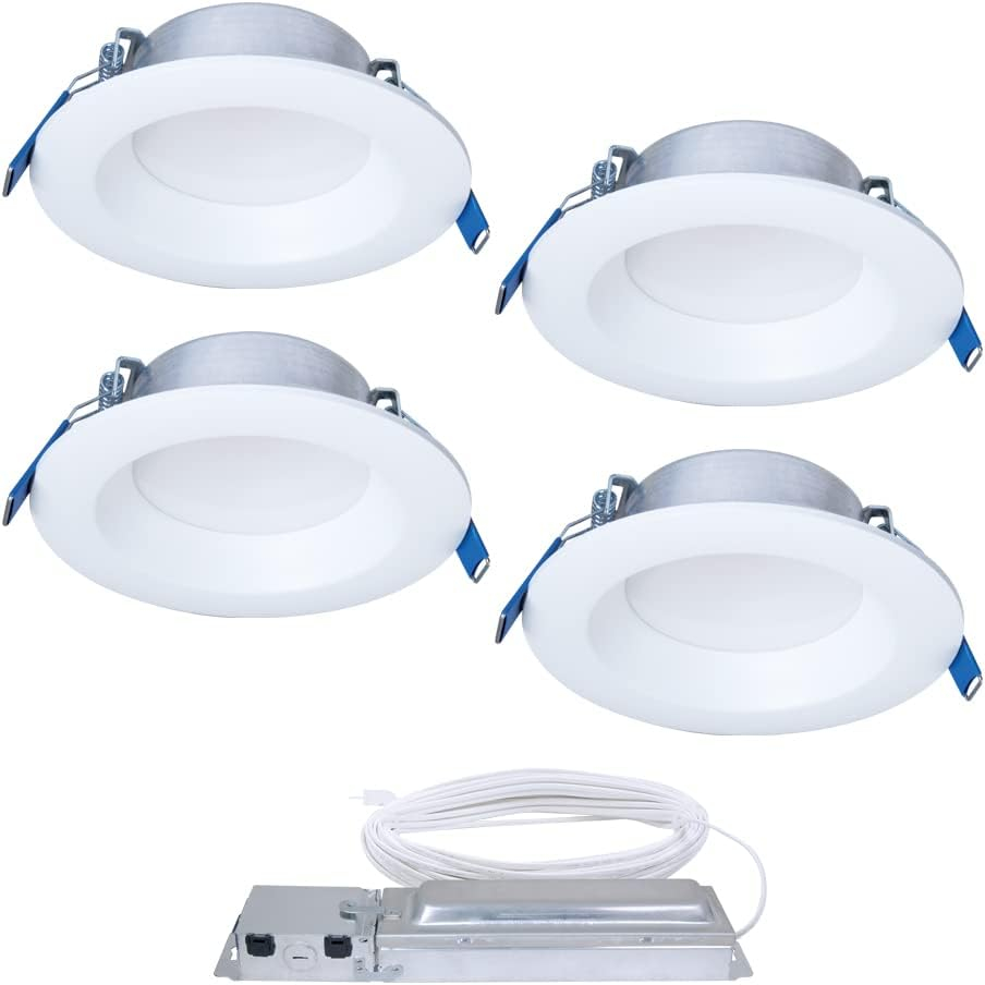QuickLink Low Voltage, 4 in. Selectable CCT 2700-5000K, 600 Lumens, Recessed Canless LED Starter Kit-4pack, Dimmable