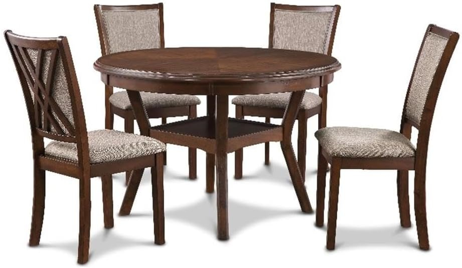 New Classic Furniture Amy 5-Piece Wood Round Dining Set, 1 Dining Table And 4 Chairs, 47 Inch, Brown Cherry