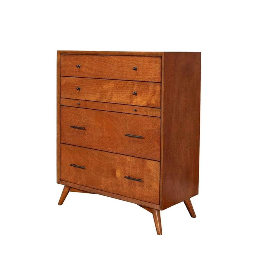 Flynn Mid Century Modern 4 Drawer Multifunction Chest with Pull Out Workstation Tray in Acorn Finish