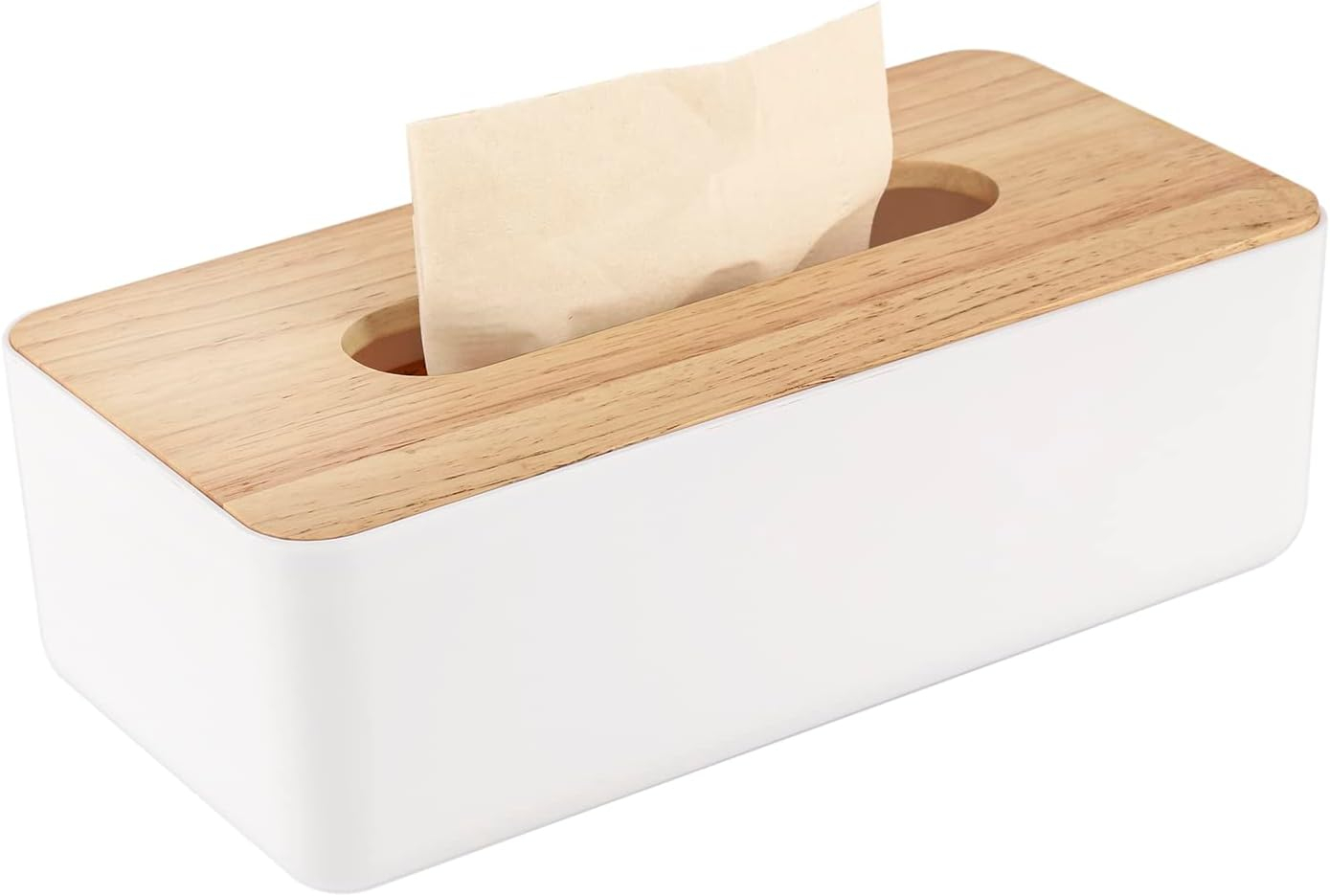 Square Tissue Box Cover,White Tissue Box Holder,Bamboo Facial Cube Box Cover for Storage on Bathroom Vanity, Countertop, Bedroom Dresser