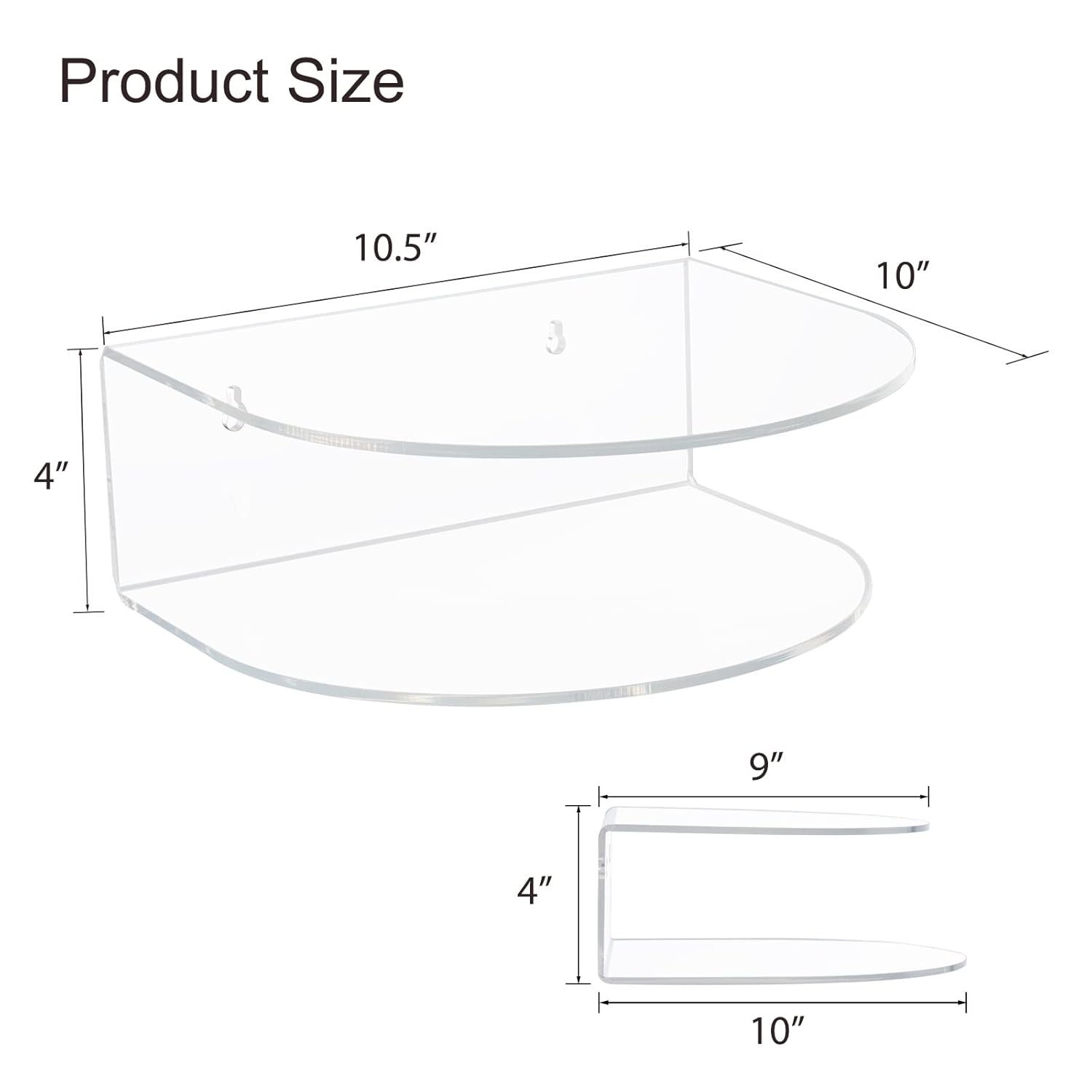 HMYHUM Acrylic Floating Nightstand Set of 2, Wall Mounted Bedside Table for Bedroom, Hanging, 8 lbs Load, 10.5" L x 10 "W x 4" H, Clear