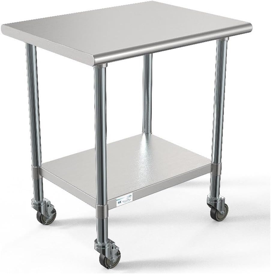 30" x 36" 18-Gauge 304 Stainless Steel Commercial Work Table with Casters, CT3036-18C.