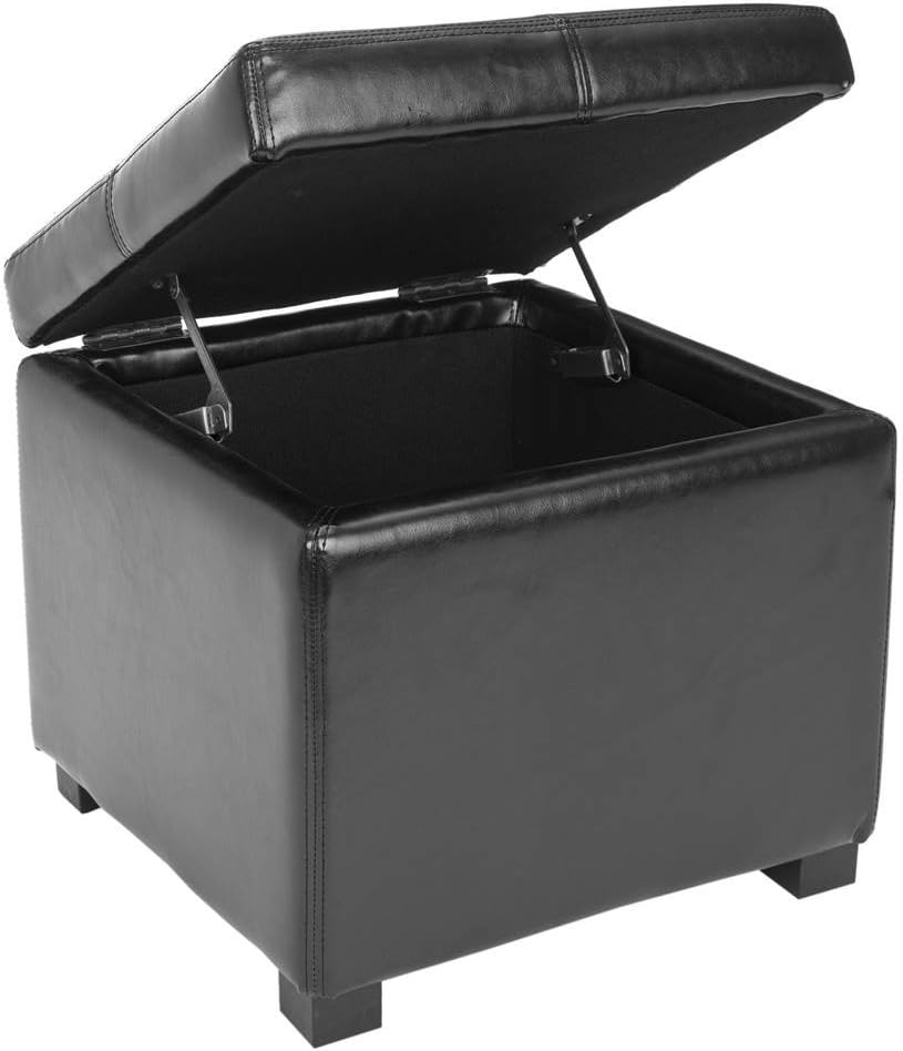 White Bi-Cast Leather Storage Ottoman with Birchwood Frame