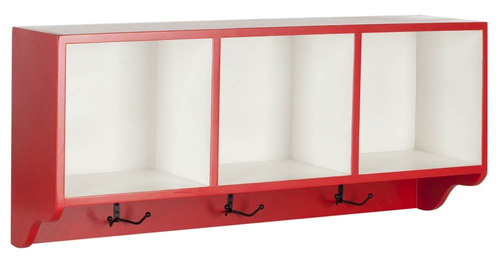 Alice Red and White Wooden Wall Shelf with Hooks