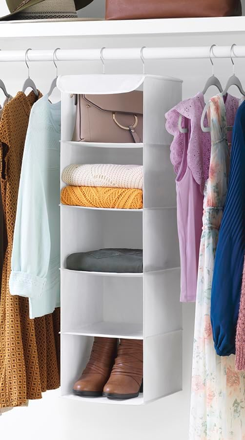 Whitmor 5 Section Closet Organizer - Hanging Shelves with Sturdy Metal Frame, White