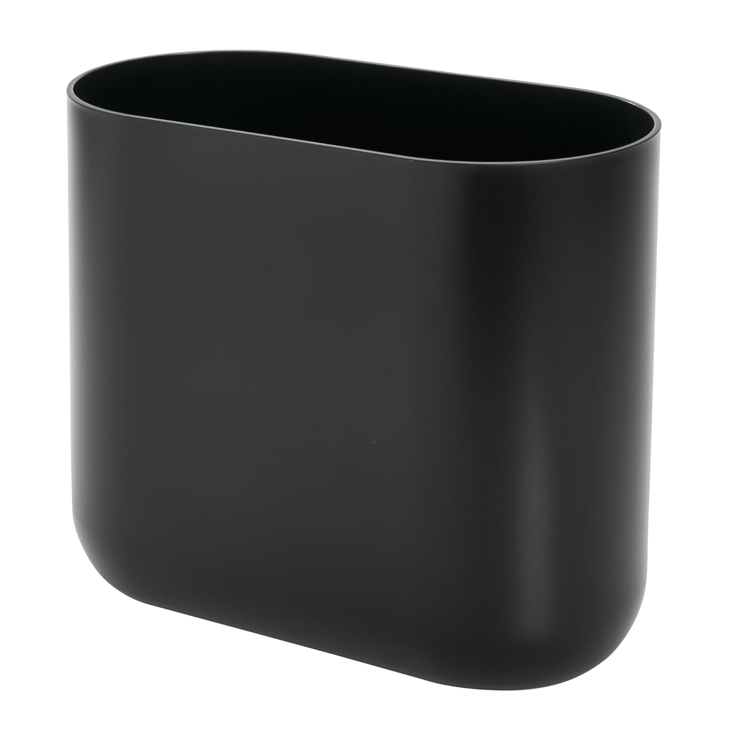 iDesign Slim Oval Plastic Waste Basket, The Cade Collection – 10.56” x 5.5” x 9.77”, Matte Black