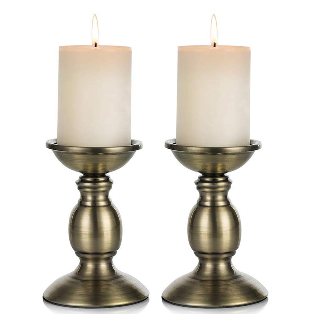 2 Pcs Bronze Iron Pillar Candle Holders, Most Ideal for 3" Pillar Candle, Gifts for Wedding, Party, Home, Spa, Reiki, Votive Candle (2 x S)