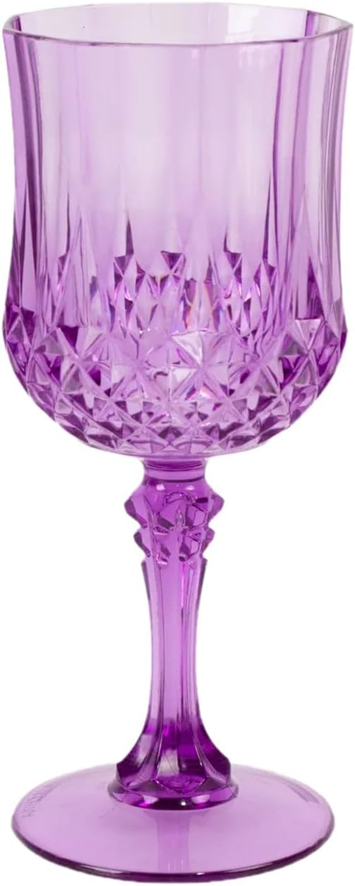 Efavormart 6-Pack Plastic Wine Glasses 8oz, Purple - Crystal Cut Shatterproof Cocktail Goblets Drinking Glasses