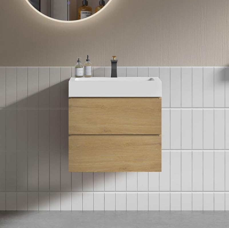 Little Tulip 36 inch Floating Bathroom Vanity with Sink, Modern Bathroom Cabinet inch Natural Oak