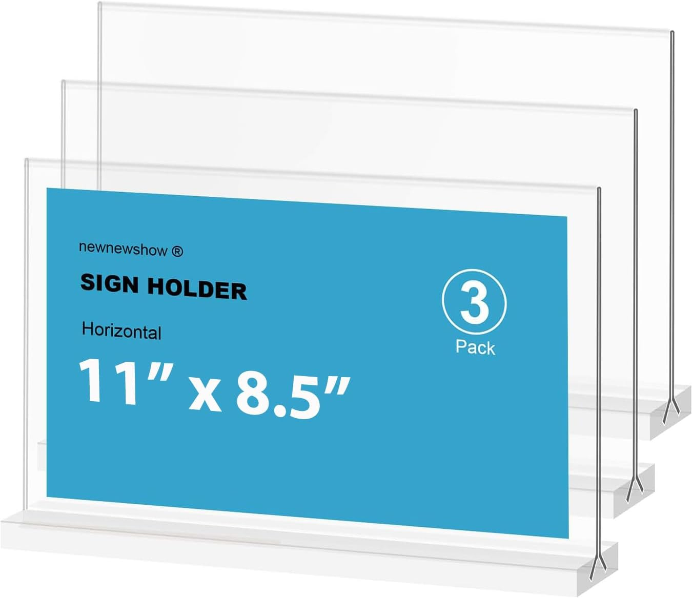 newnewshow Acrylic Sign Holder 5.5x8.5 Inch 3 Pack Horizontal T Shape Double-Sided Desktop Display Holder. (Optional 8.5x11 8.5x5.5 5x7 Horizontal and Vertical)