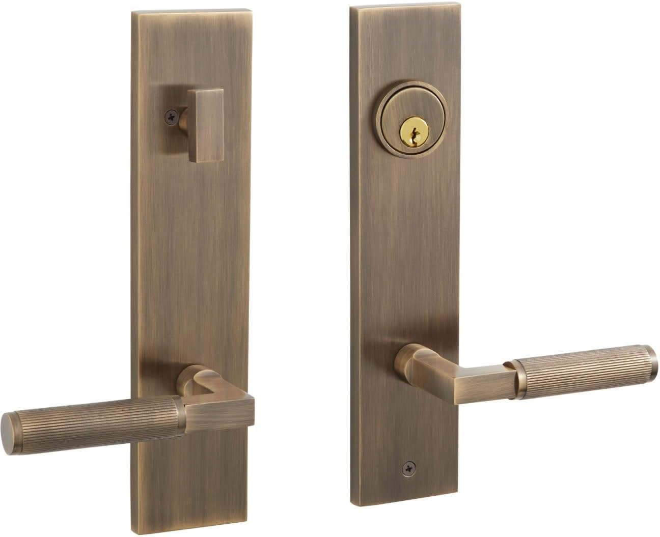 Signature Hardware 455566 Satcher Solid Brass Keyed Entry Door Knob Set with 2-3/8" Backset - Antique Brass