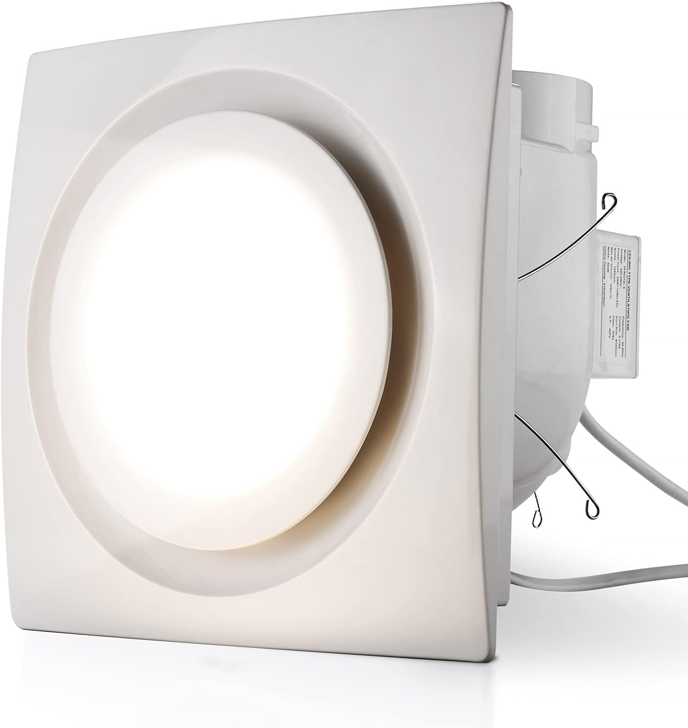 Zeyzer Bathroom Exhaust Fan with Light LED Square Quiet Ceiling Mount Ventilation Fan Combination for Bathroom/Shower/Restroom/Home/Office, 110 CFM 1.0 Sones 4 Inches Duct 110V, White