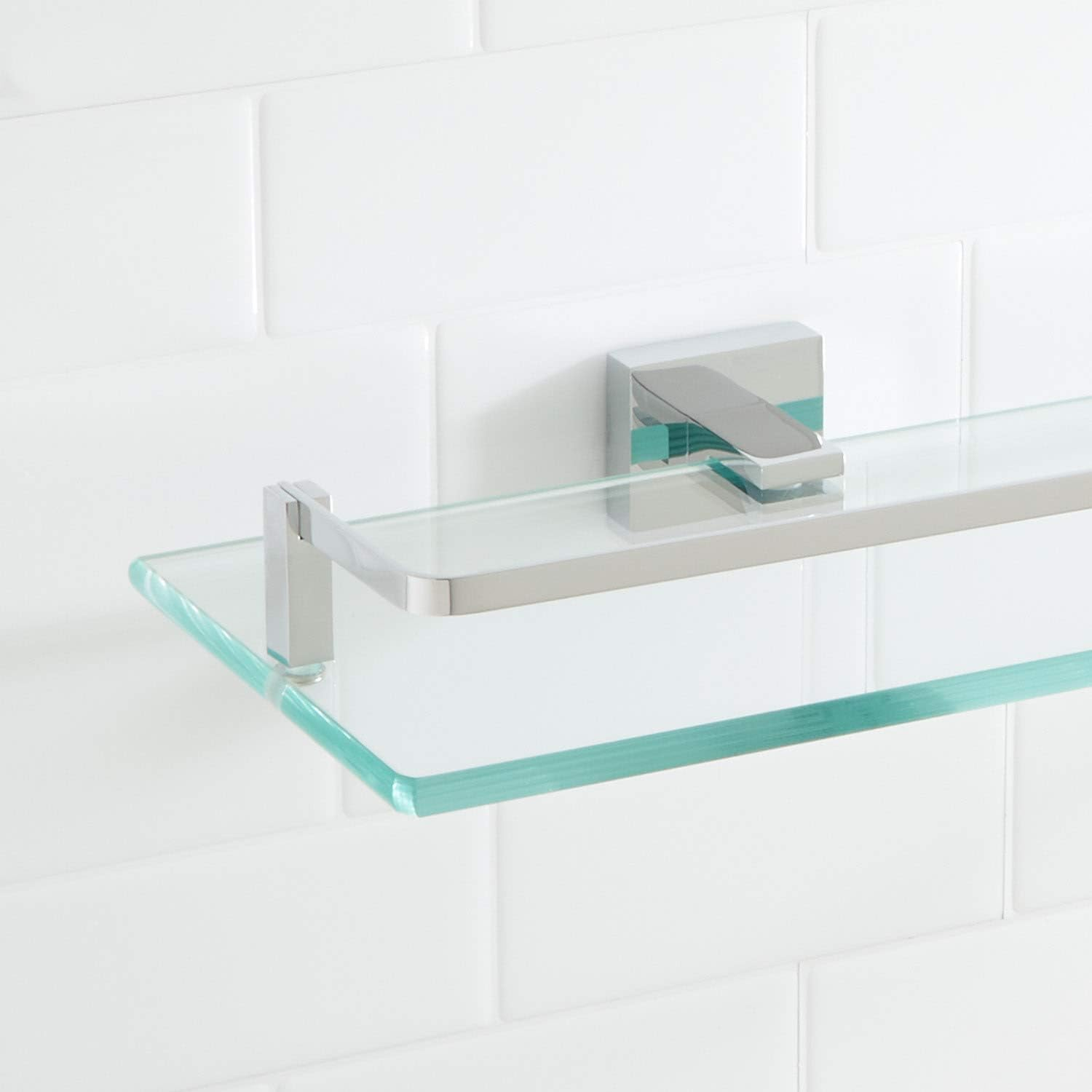 Polished Brass and Glass Wall Mounted Bathroom Shelf