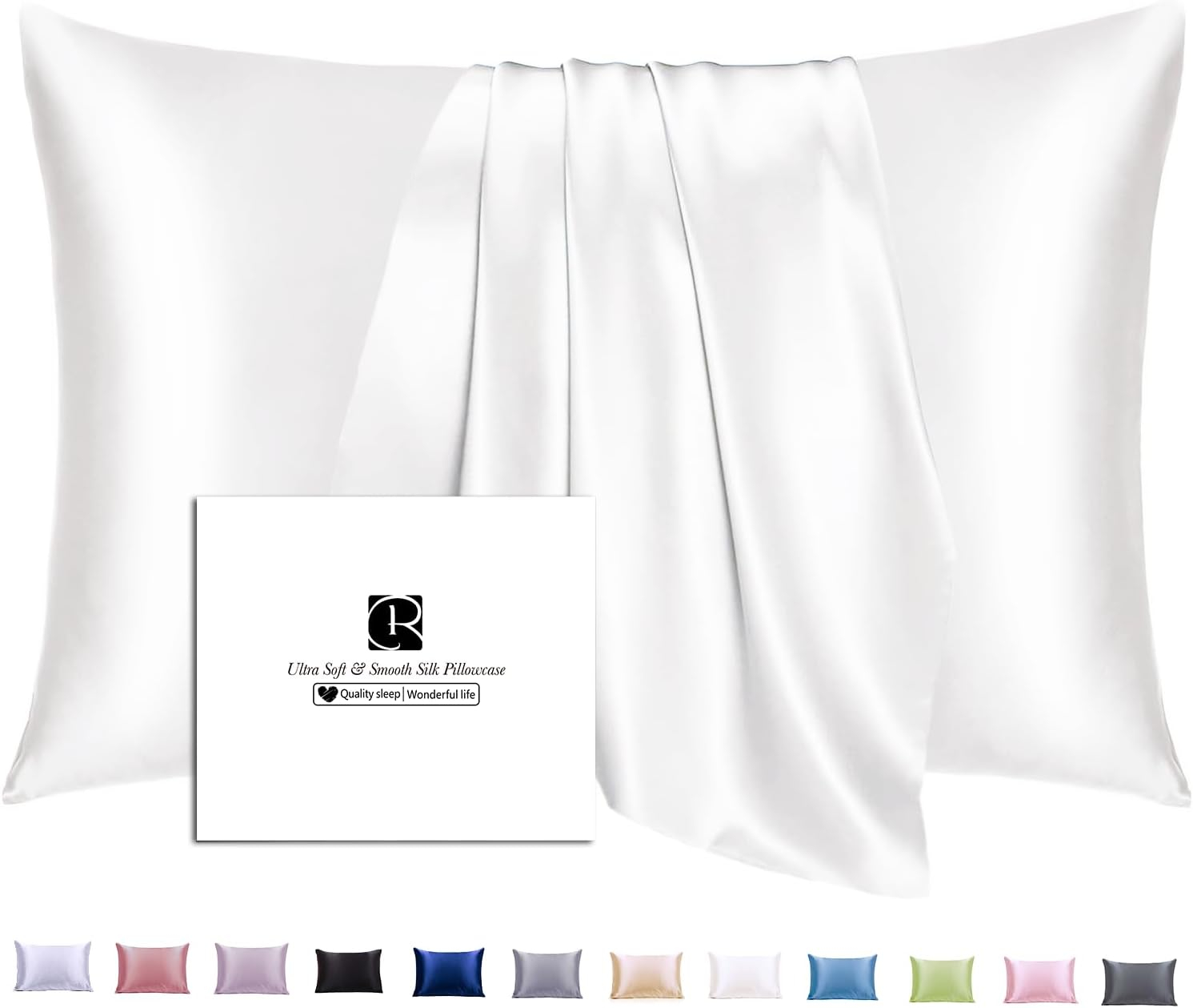 Ravmix Silk Pillow Cases with Zipper, 21 Momme Mulberry Silk Pillowcase for Hair Skin Health, Soft Smooth Breathable Cool Pillow Cover for Beauty Sleep with Gift Box(Queen 20"x30", Ivory White) 1PC