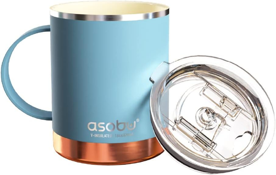 Asobu Ultimate Stainless Steel Ceramic Inner Coating Coffee Mug with Double Walled Copper Lining Insulation, 12 Ounces - (Pink)