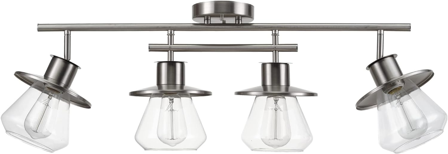 Globe Electric Nate 4-Light Brushed Nickel Track Lighting Kit with Clear Glass Shades, 57504