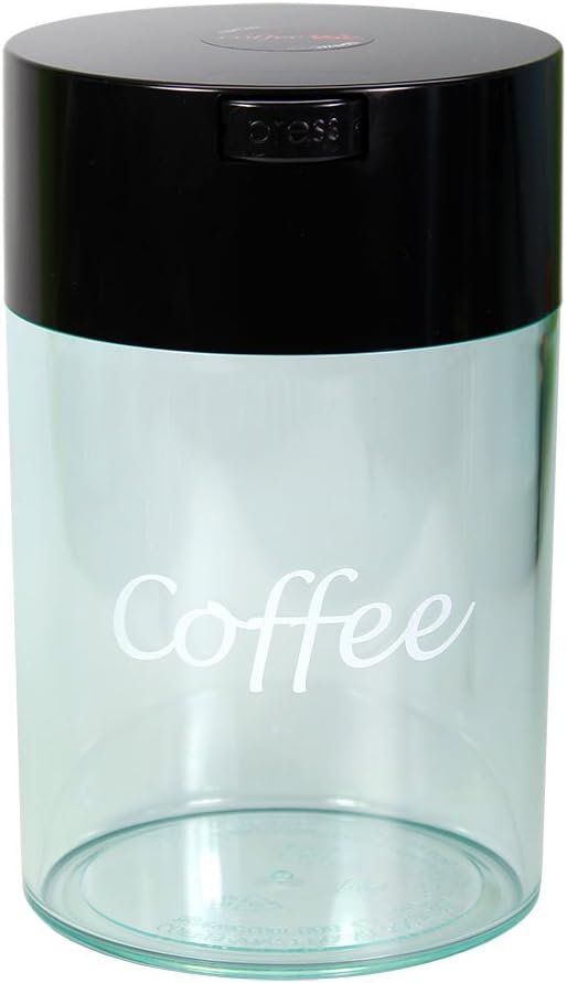 Coffeevac 1LB â€“ Patented Airtight Container | Multi-use Vacuum Container Works as Smell Proof Containers for Ground Coffee and Coffee Bean Containers. Black Cap and Clear Body with Logo