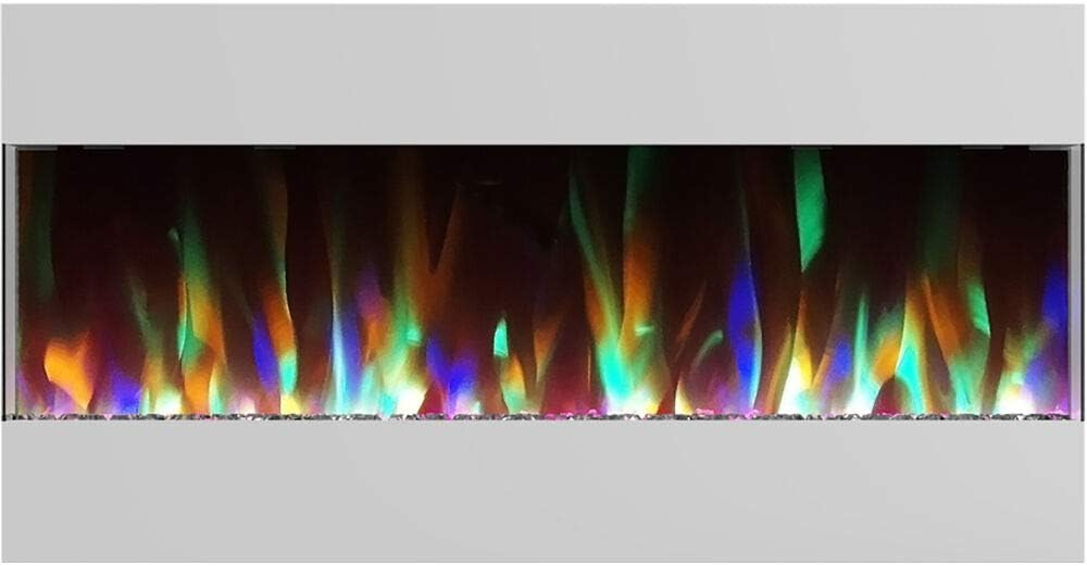 Cambridge 42 In. Recessed Wall Mounted Electric Fireplace with Crystal and LED Color Changing Display, White