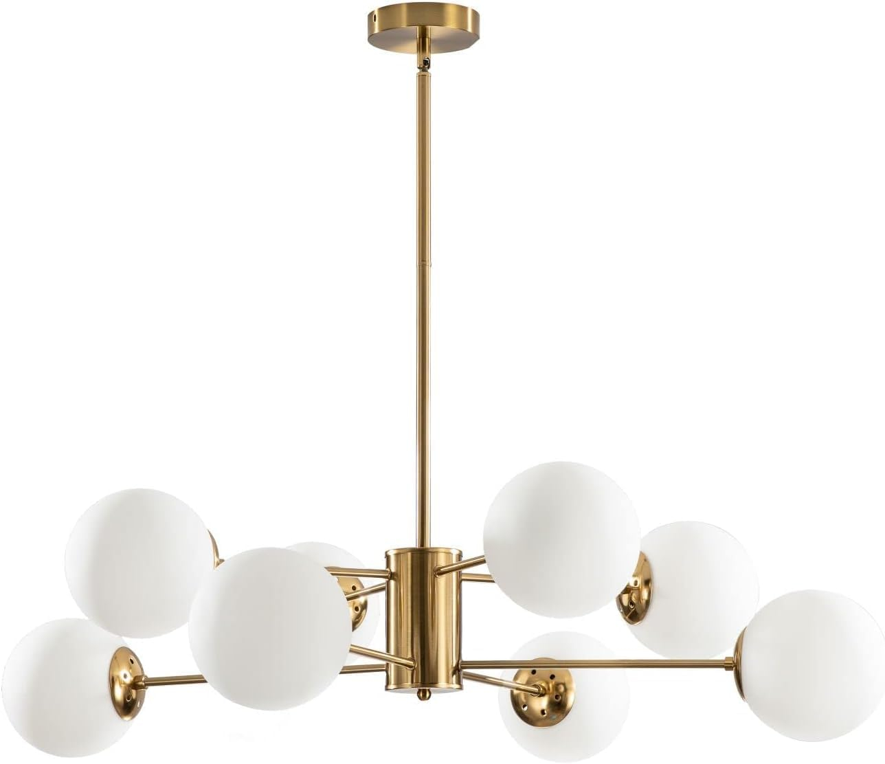 Chandelier Lighting,8-Light Mid Century Modern Chandelier Gold Chandelier for Dining Room Kitchen Living Room,Bubble Glass Pendant Light Fixtures(Gold+White)