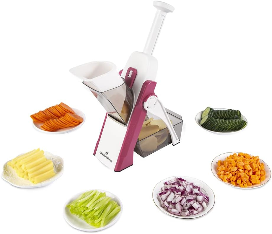 Red and White Multipurpose Manual Vegetable Slicer with Stainless Steel Blades