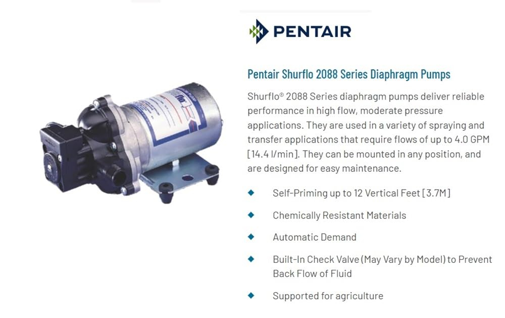 Shurflo Diaphragm Pump,PolyP,3Cmb,3gpm,45psi 2088-343-135