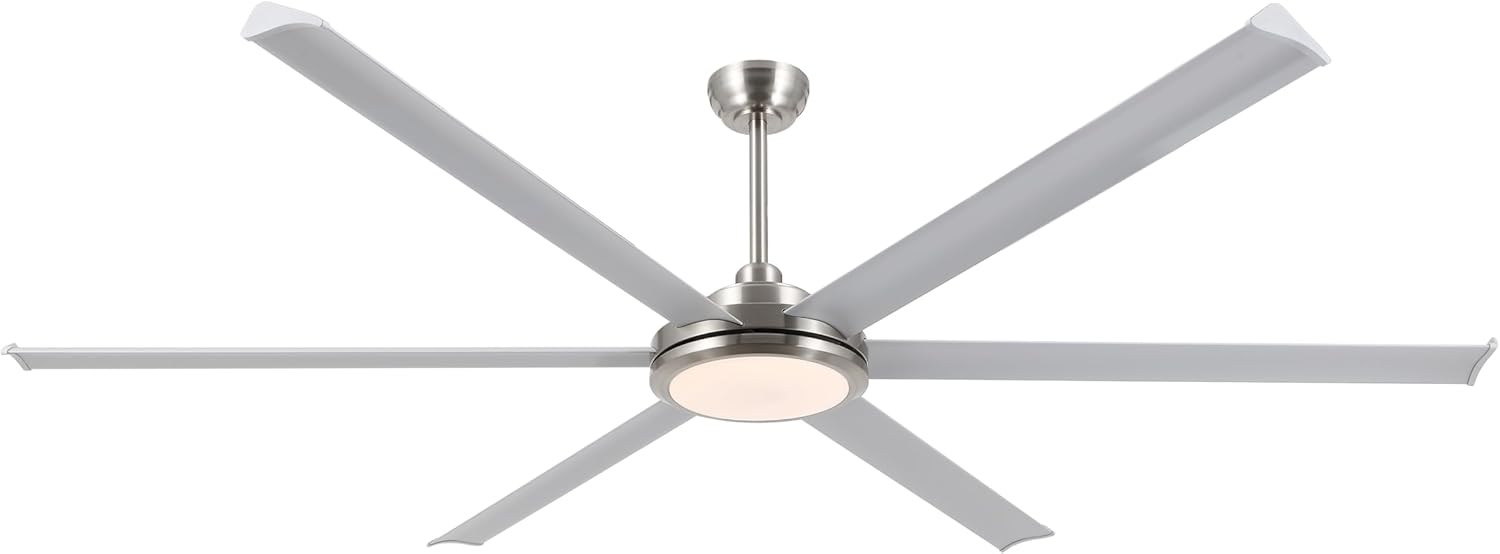 96" Industrial Ceiling Fan with Light and Remote Control, 6-Speed Noiseless Reversible DC Motor, 6 Durable Aluminum Double-Layer Blades Large Ceiling Fan for Home or Commercial Silver