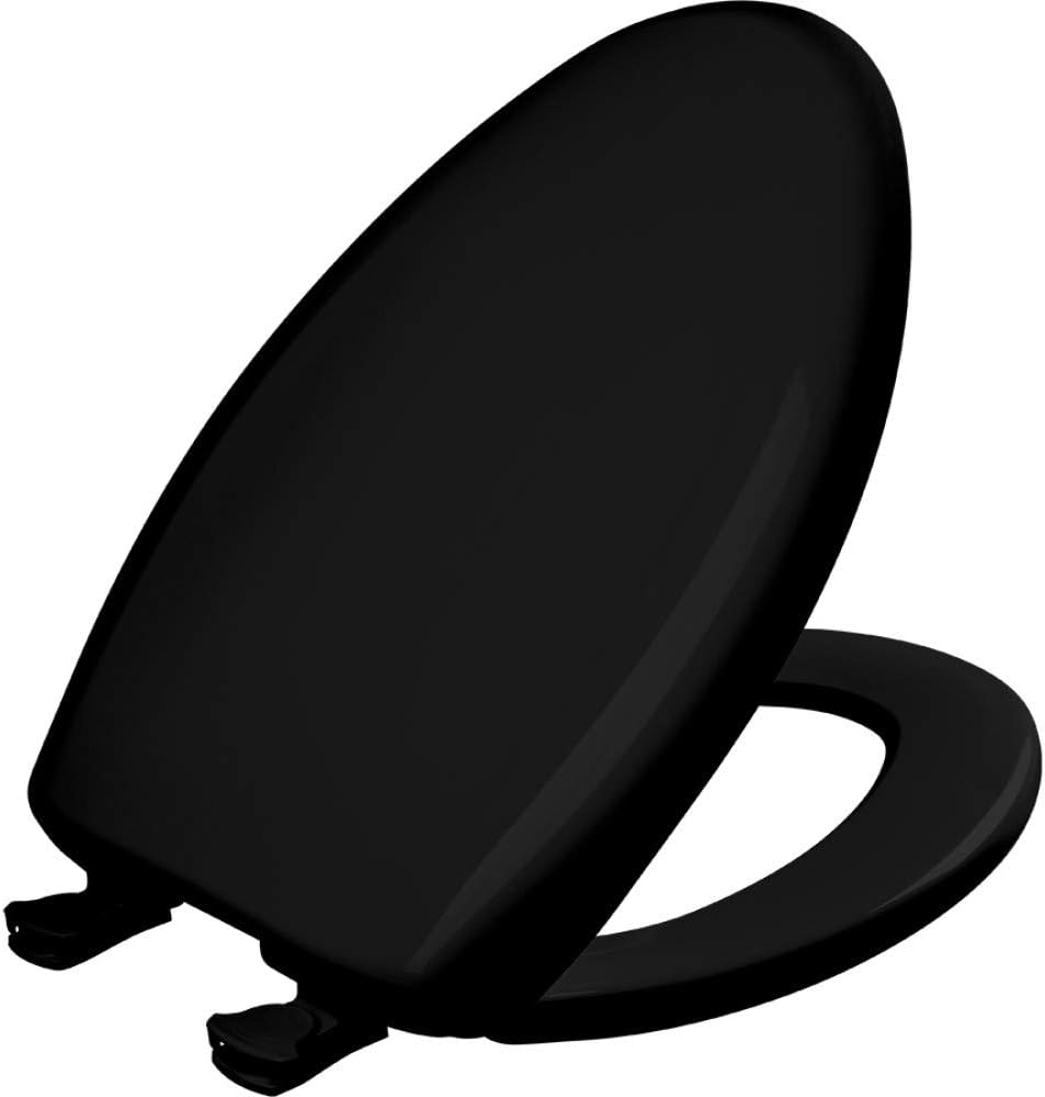 BEMIS 1200SLOWT 047 Elongated Closed Front Toilet Seat,Black, With Cover, Plastic, Black