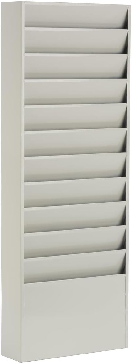 Office File Folder Wall Rack, 11 Tiered Pockets, Medical Chart Folders (Gray, Powder Coated Steel) (JMFF11PTY)