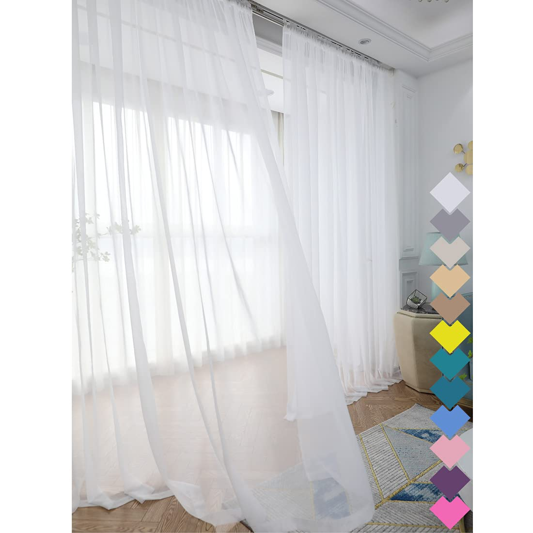Window White Sheer Curtains 84 Inches Long 2 Panels Sheer White Curtain Clear Basic Rod Pocket Panel Other Beige Grey Purple Pink 63 72 95 108 Inch Bedroom Children Living Room Yard Kitchen