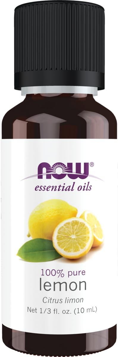 NOW Essential Oils, Lemon Oil, Cheerful Aromatherapy Scent, Cold Pressed, 100% Pure, Vegan, Child Resistant Cap, 1-Ounce