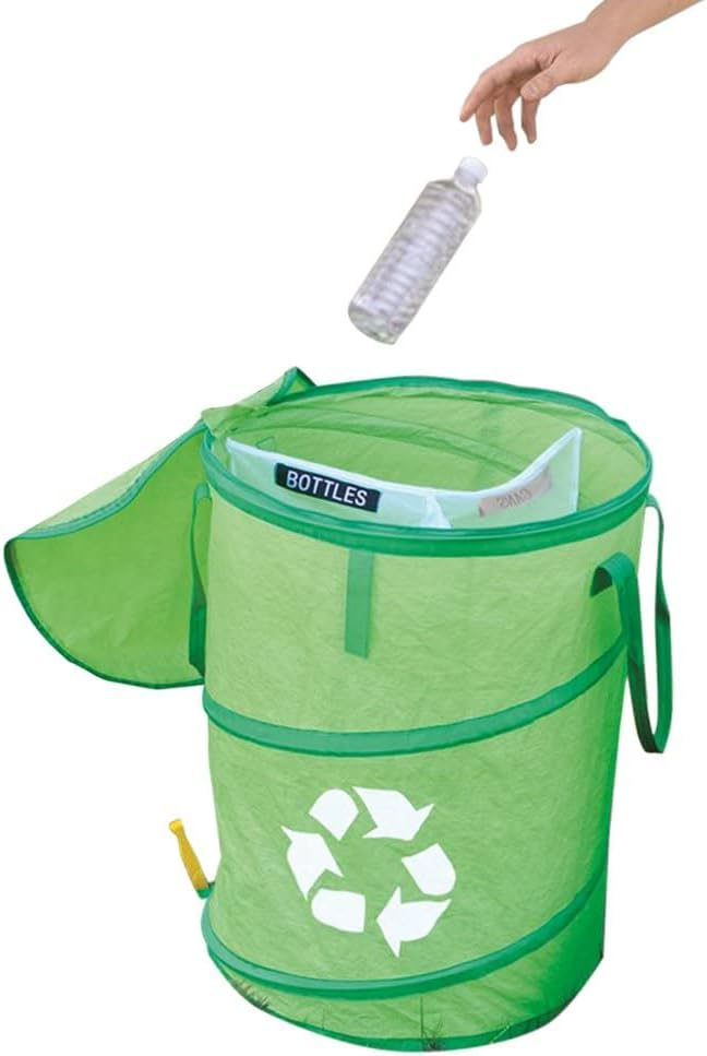 Camco 42983 Pop-Up Recycle Container with Zip-to-Close Lid - 18" x 24", Green