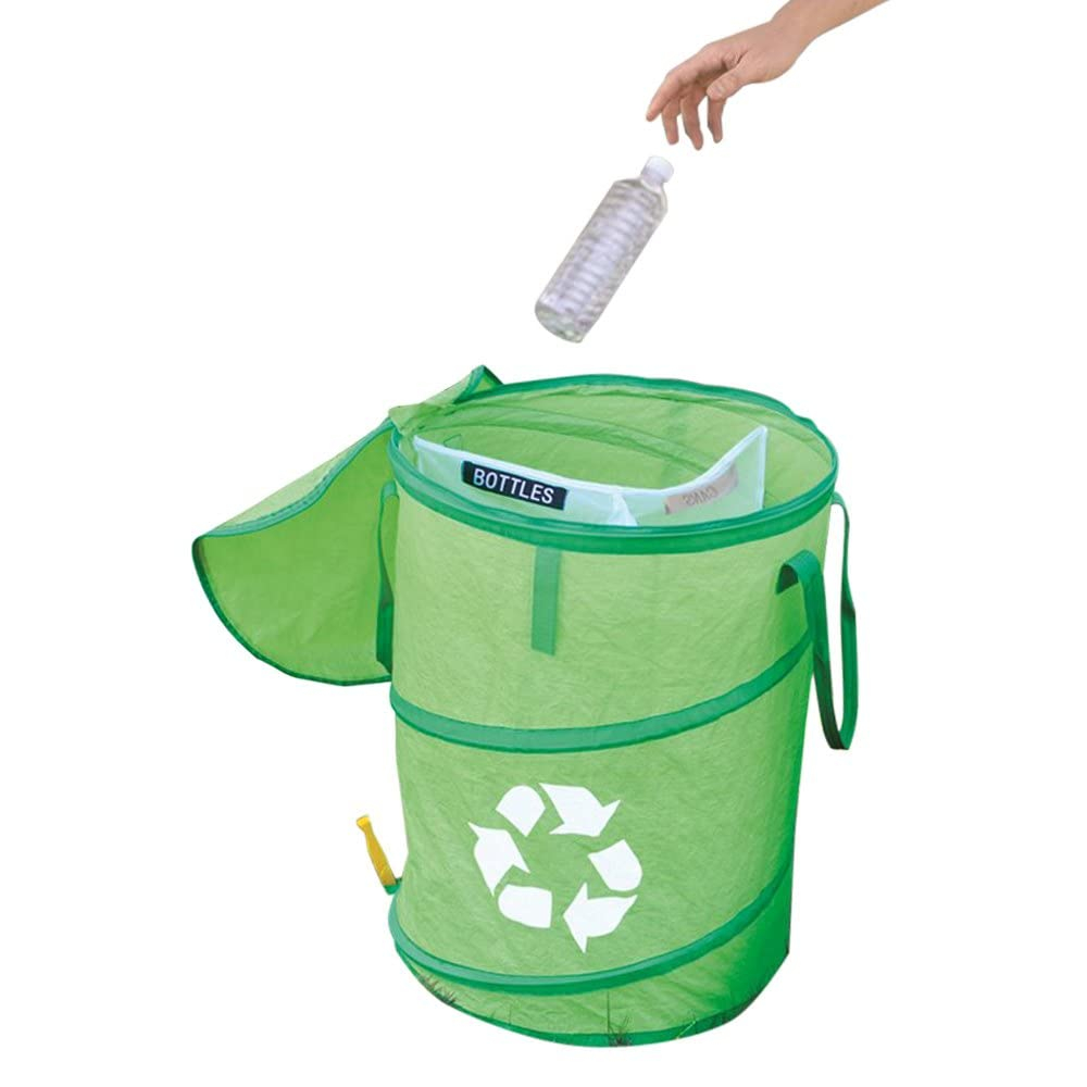 Camco 42983 Pop-Up Recycle Container with Zip-to-Close Lid - 18" x 24", Green
