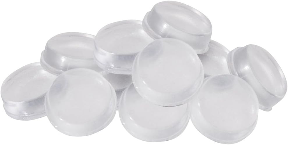 Super Sliders. size: 1/2" Round Self Stick Cabinet Bumpers Plastic, Clear, 12 Pack