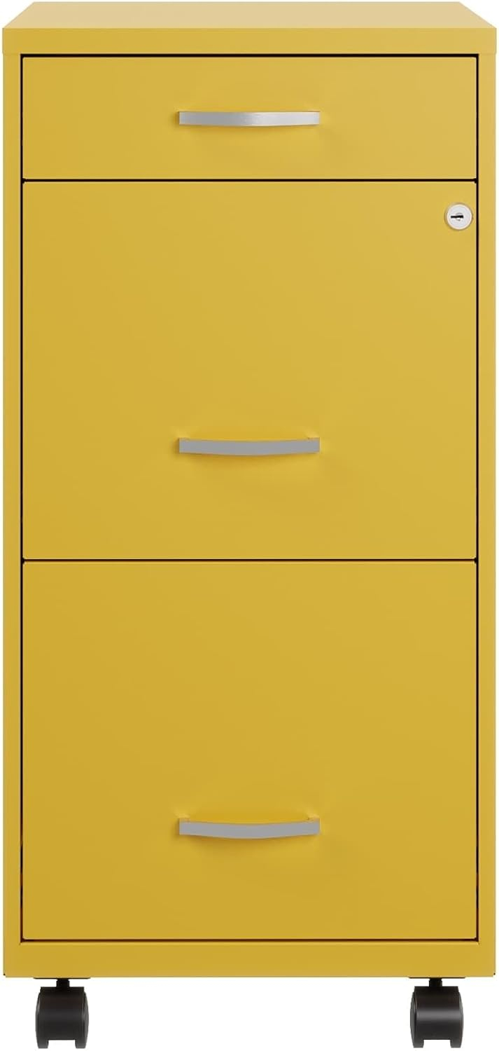 Space Solutions 18" Deep 3 Drawer Mobile Letter Width Vertical File Cabinet, Yellow
