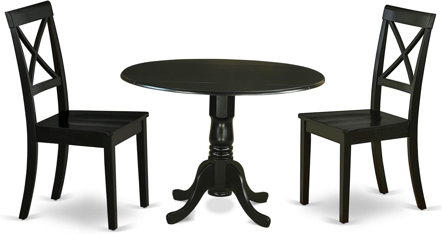 East West Furniture Dublin Table and X-back Chair Set with Wood Seat in Black