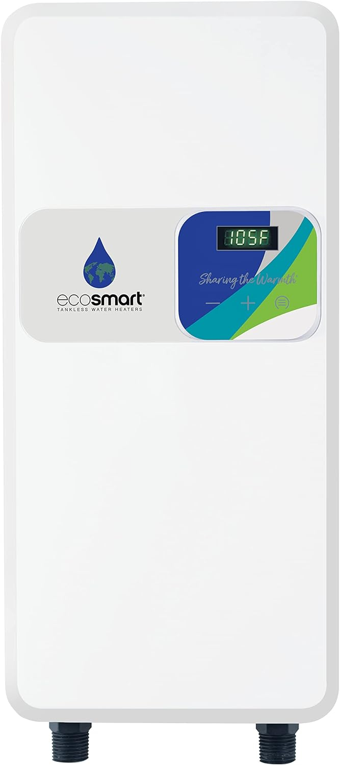EcoSmart ECOS 12, Tankless Electric Water Heater, 12 kW, 240 Volt, Up to 2.9 GPM, 50 AMPS, Saves Space, Endless Hot Water, Digital Display, Warranty