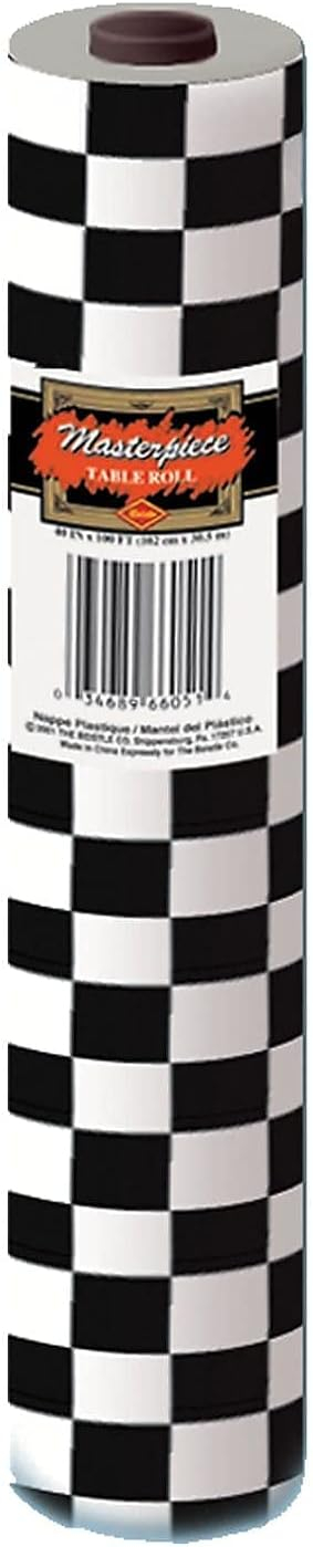 Beistle 50939-BKW - Masterpiece Plastic Checkered Table Roll - Black And White
