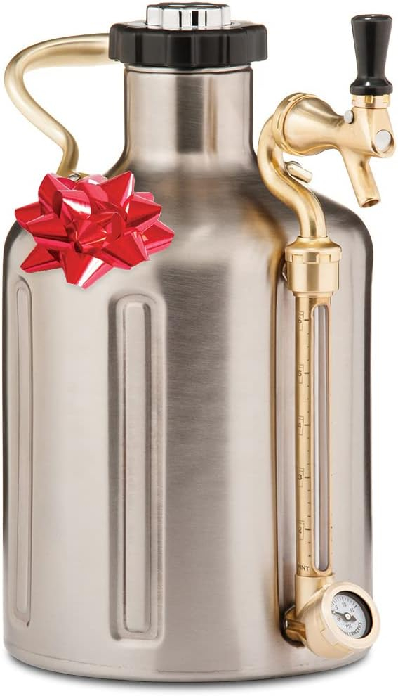 Stainless Steel 128 oz Beer Growler with Brass Handle