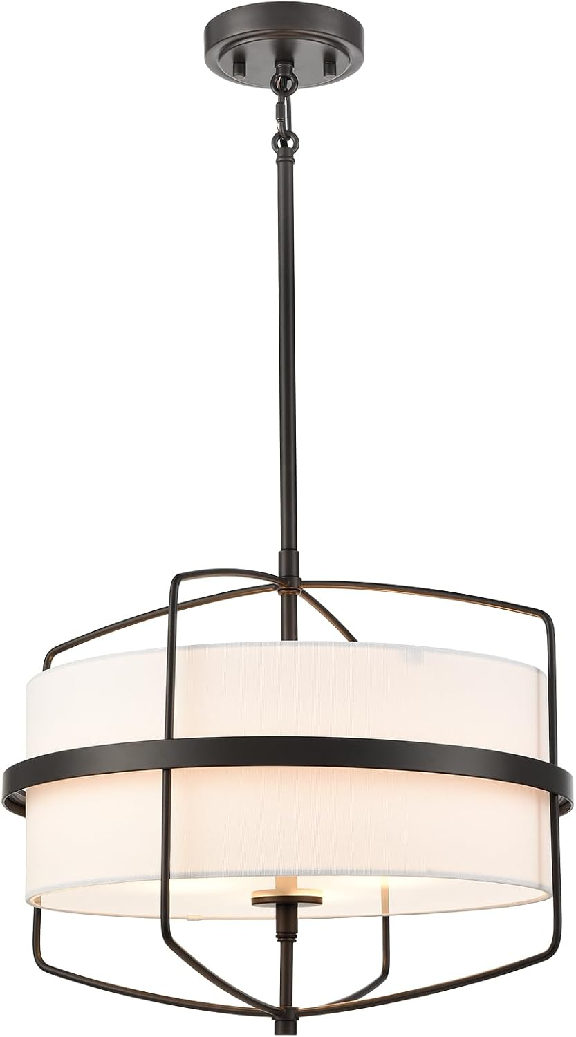 Modern Farmhouse Drum Chandelier for Dining Room ORB Finish Pendant Light