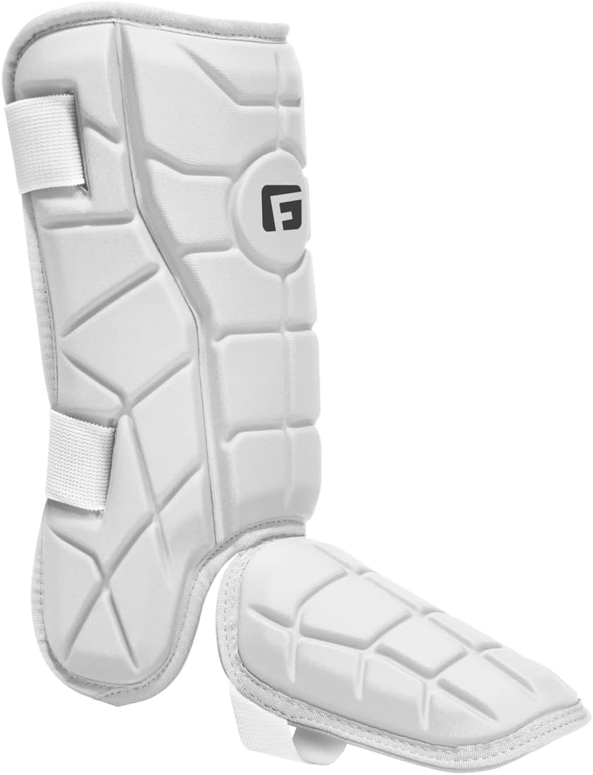 White Adjustable Polypropylene Baseball Leg Guard with SmartFlex Padding
