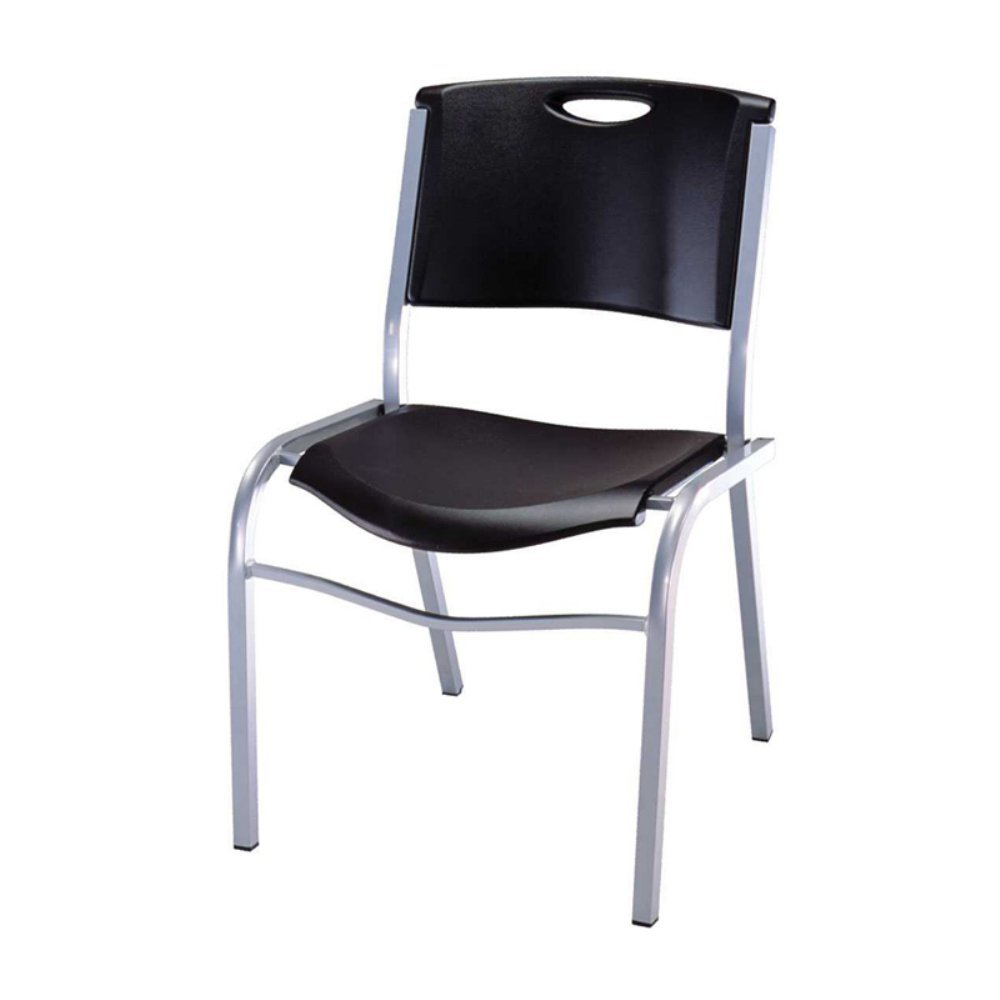 Contempo Black HDPE and Steel Stackable Chair - 14 Pack