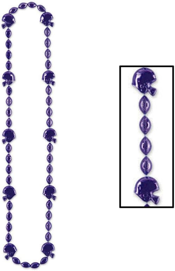 Purple Football Helmet and Bead Party Necklace