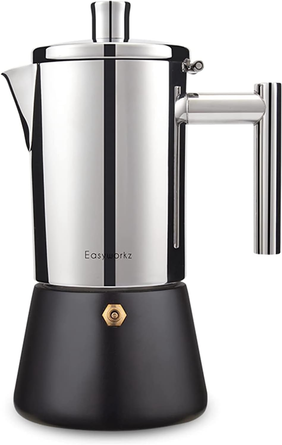 Easyworkz Diego 6 Cup Stovetop Espresso Maker Stainless Steel Italian Coffee Maker Induction Moka Pot Black, 10 oz