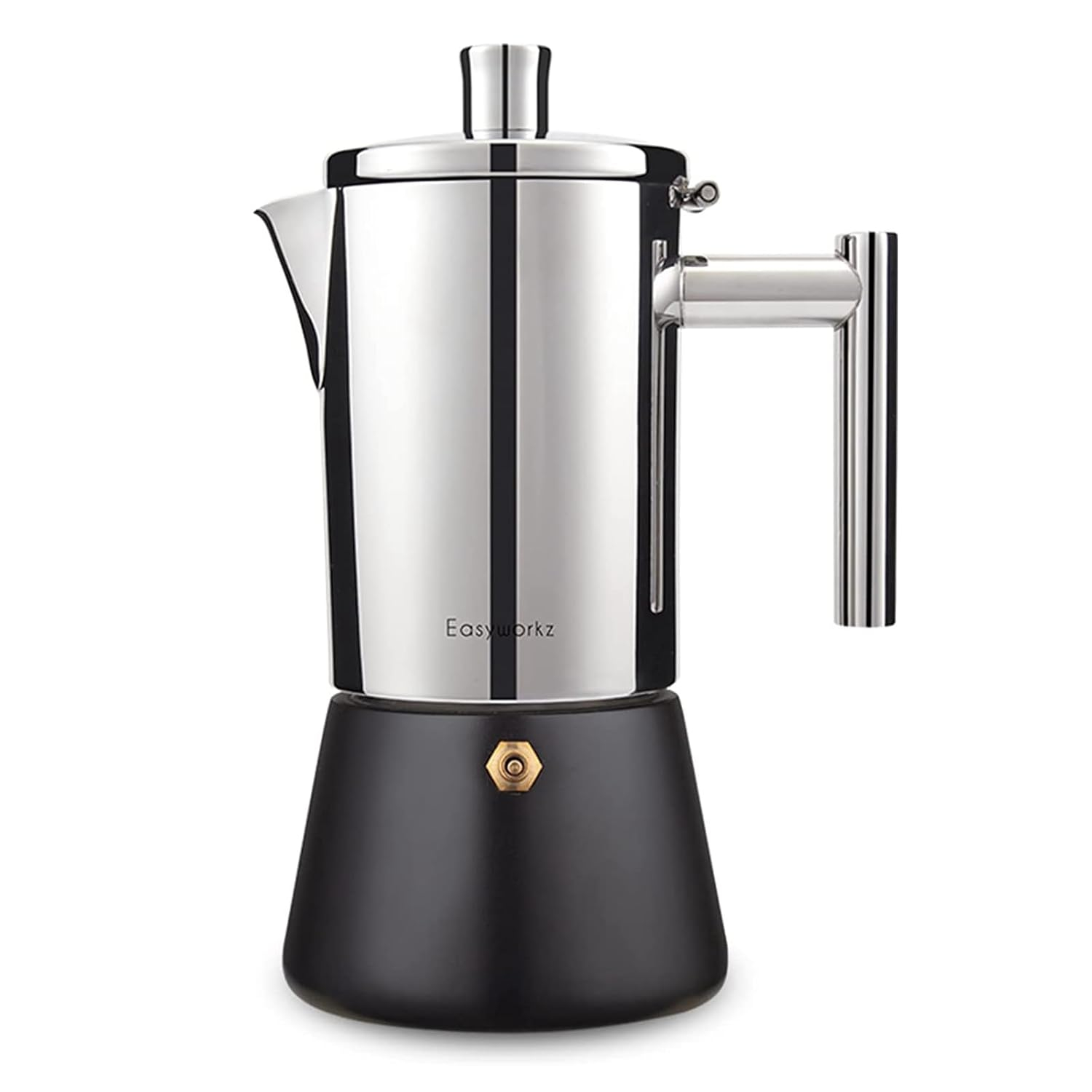 Easyworkz Diego 6 Cup Stovetop Espresso Maker Stainless Steel Italian Coffee Maker Induction Moka Pot Black, 10 oz