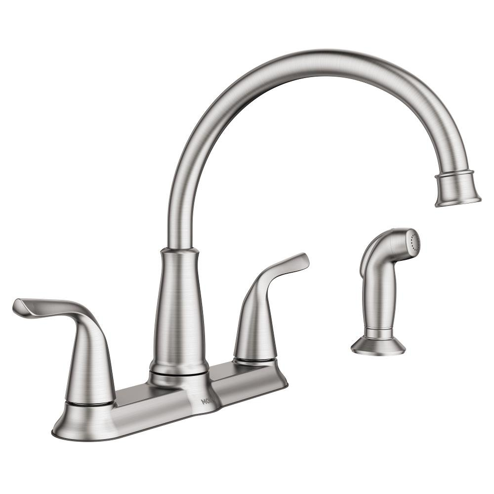 Spot Resist Stainless Dual-Handle Kitchen Faucet with Side Sprayer