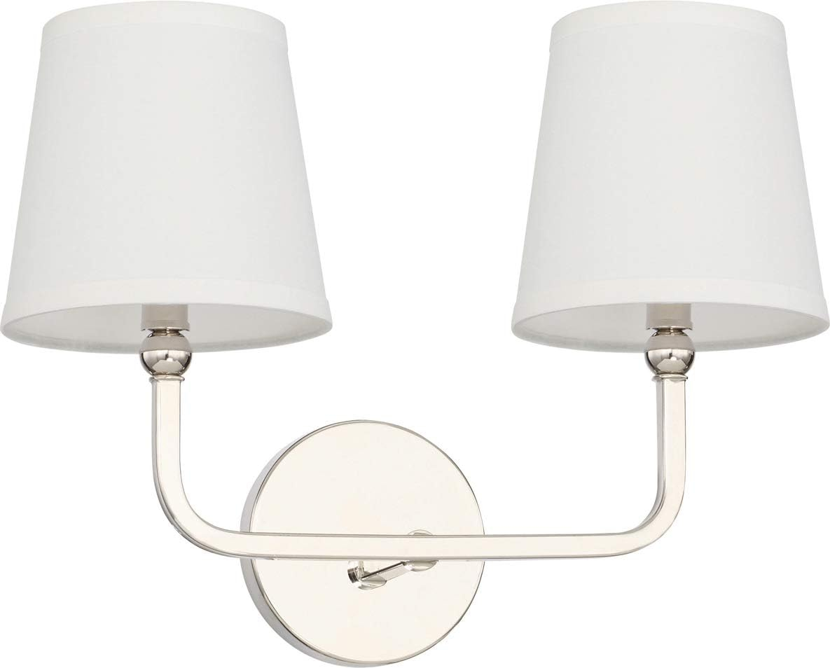 Dawson 2-Light Polished Nickel Vanity with White Fabric Shades