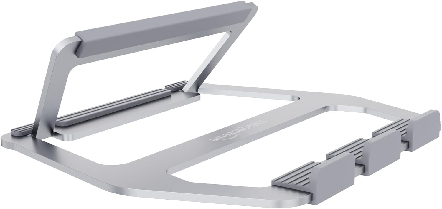 Silver Aluminum Foldable Height Adjustable Laptop Stand