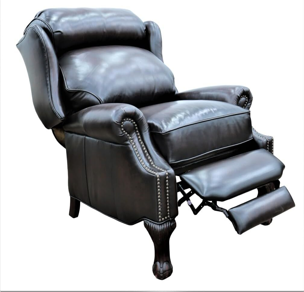 Danbury Handcrafted Brown Leather Recliner with Wood Frame